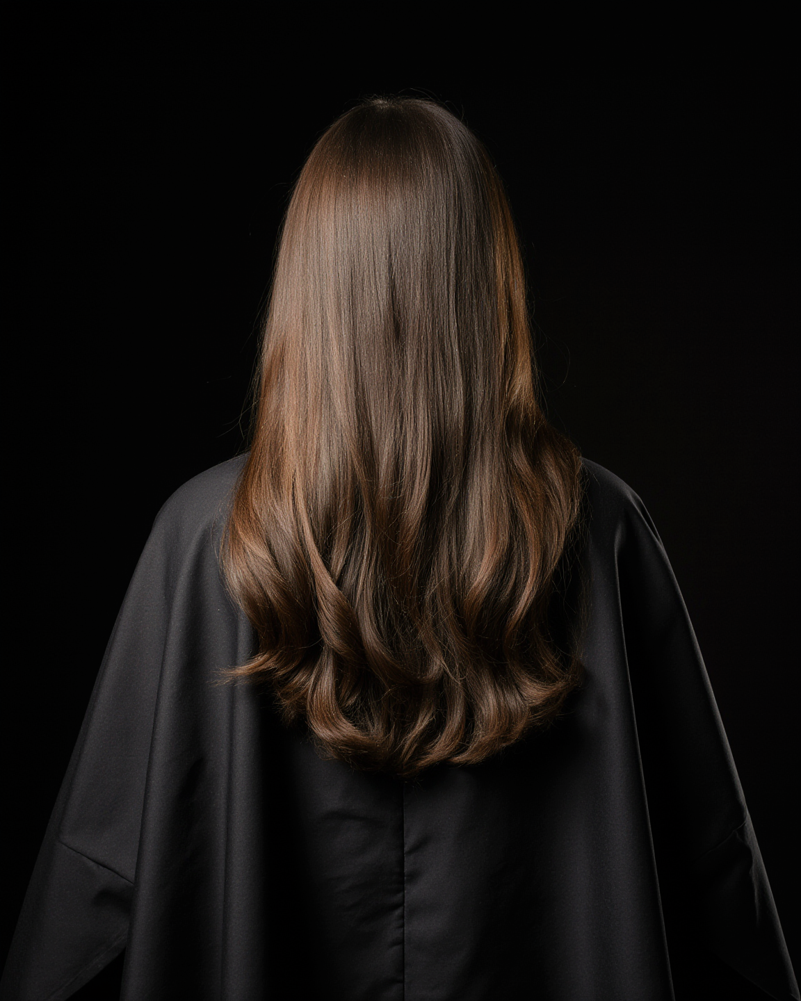 a_woman_standing_still_after_a_haircut_from_behind_long_shiny_healthy_hair_in_front_of_a_black_back_iphssjcflwilq87lznkj_0 Frau mit langen, gewellten Haaren nach dem Styling, von hinten vor schwarzem Hintergrund – Narin Hairdesign